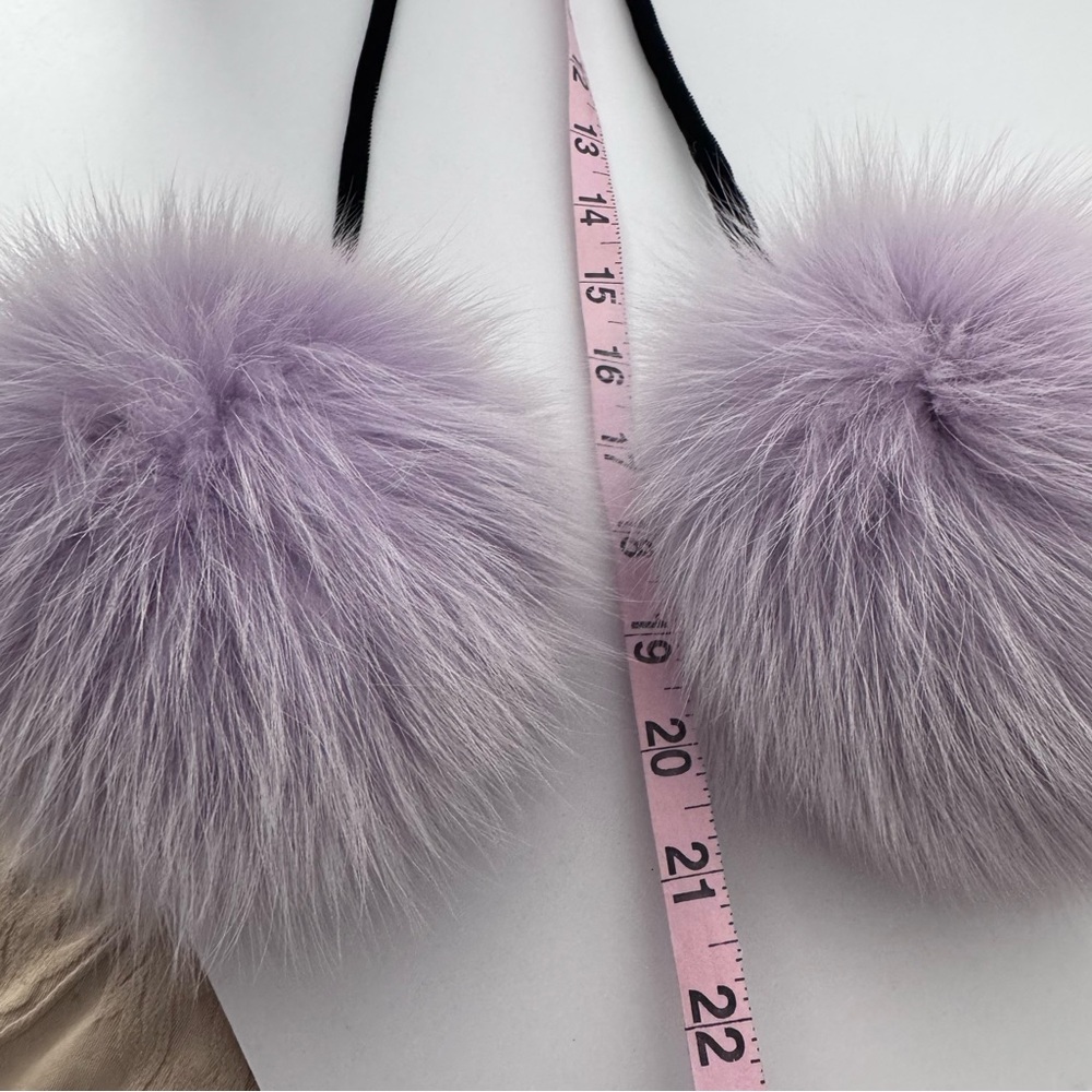 Gaucho Lavender Blue Fox Fur Wrap Scarf with Pom Pom Ties & Velvet Lining NWT - Picture 13 of 13